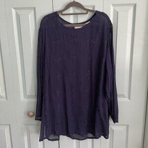 Elisabeth Navy Embroidered Semi Sheer Long Sleeve‎ Tunic Blouse 18 Whimsigoth